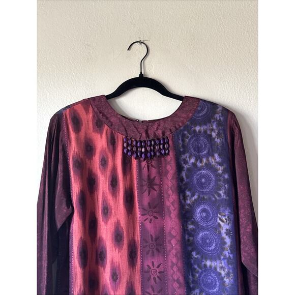 Vintage Carole Little Size 6 Colorful Bohemian Blouse Beaded Fringe Artsy Boho - Picture 3 of 7